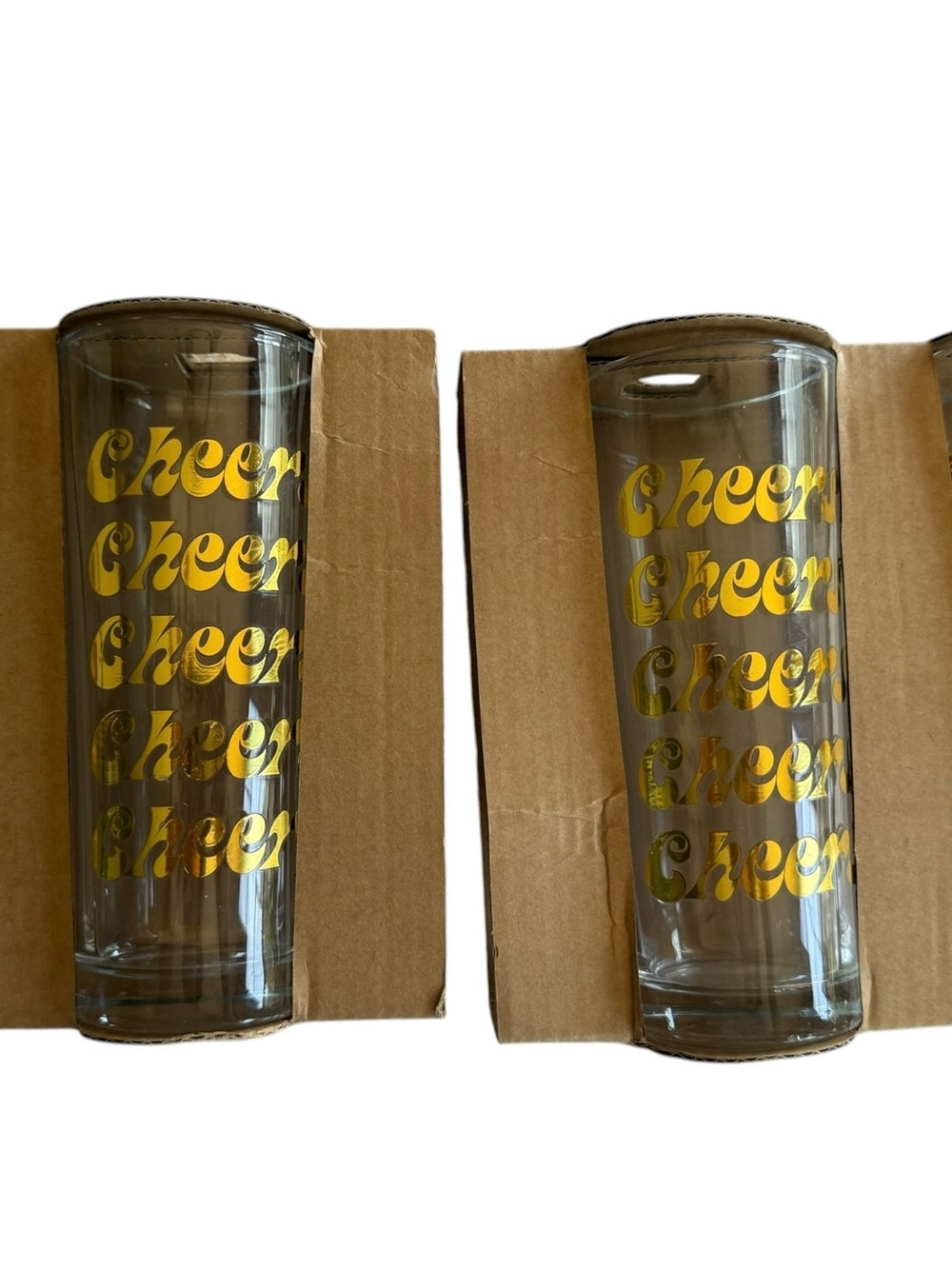 Gold Cheers Tall Glasses Set of 4